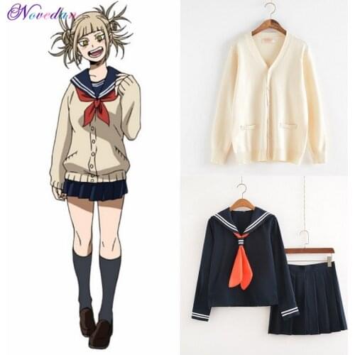 My Hero Academia Boku no Hero Cosplay Costume Himiko Toga School Uniform Women Sailor Suits With Cardigan Girl Academy Uniform