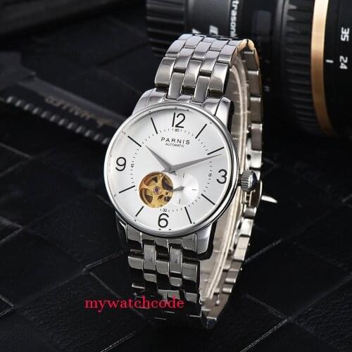 38mm Parnis white dial Hollow Dial Sapphire Crystal Miyota Automatic Mens Watch