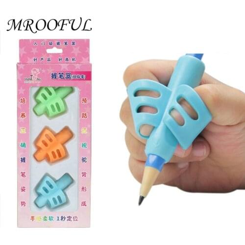 3pcs/set Two-Finger Pencil Grasp Soft Silica Gel Pen Grip Writing Training Correction Tool Pen Holding for Kids Bracket Set Gift