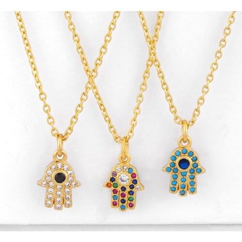 EYIKA Delicate small boy and girl pendant necklace with white/mix color Zircon fashion couple jewelry hamsa choker for Lovers