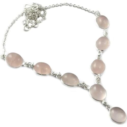 Genunie Rose Quartz Necklace 925 Sterling Silver, 47 cm, MHBNE0155