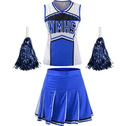 Full Set Sexy School Girl Sleeveless Cheerleader Costume Women Cheerleading Uniform Basketball Dancewear Cosplay Outfits
