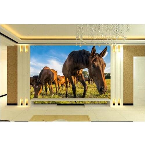 Custom photo mural 3d wallpaper Mongolian grassland war horse in the sun home decor in the living room wallpaper for walls 3 d