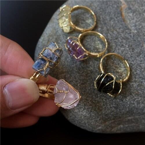 FUWO Hot Sale Natural Quartz Ring,Minimalist Handmade Crystal Semi Precious Stone Jewelry Wholesale 5pieces/lot RG029