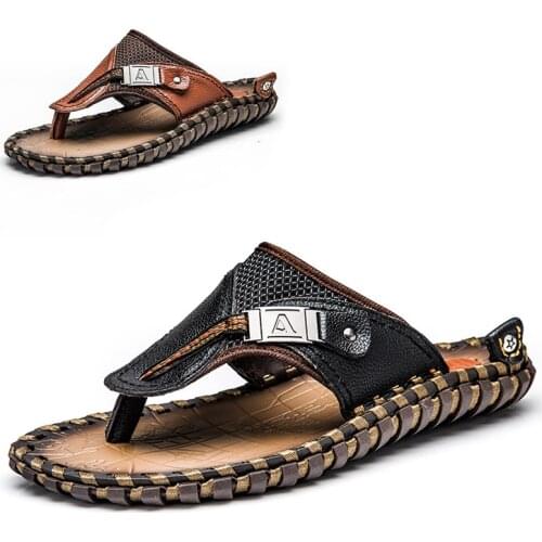 Genuine Leather Sandals Large Size 48 Men Casual Shoes Beach Flip Flops Sneakers Summer Outdoor Walking Footwear Mens Sandals