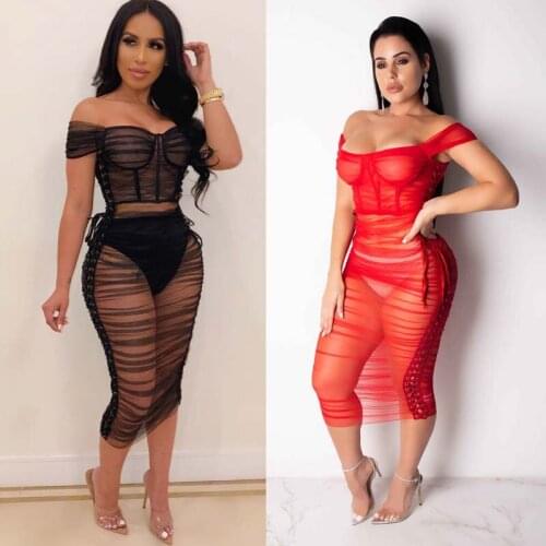 Sexy Sheer Mesh Ruched See Through Dress Side Lace Up Short Sleeve Slash Neck Bodycon Dresses Nightclub Lady Party Novelty Robes