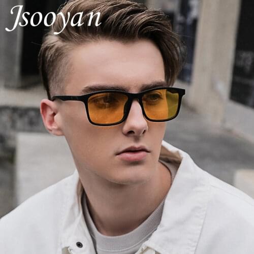 Vintage Square Polarized Sunglasses Men UV400 High Quality Night Driving anti-glare Sun Glasses For Man Yellow Black Eyewear