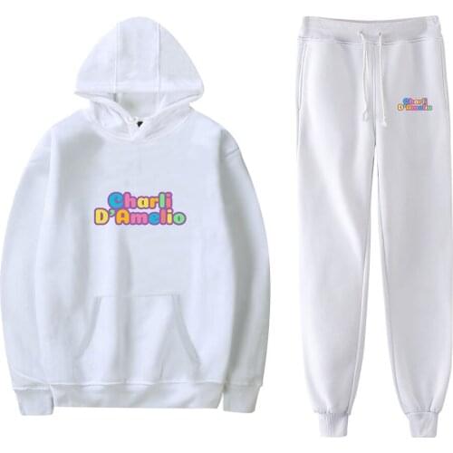Printed Charli Damelio Merch Hoodie Sweatshirt+Sweatpants Suits Charlie Damelio Hoodies And Trousers Sets Women Men Streetwear