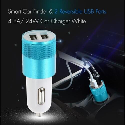 Smart Car Finder & 2 Reversible USB Ports 4.8A/ 24W Car Charger Blue