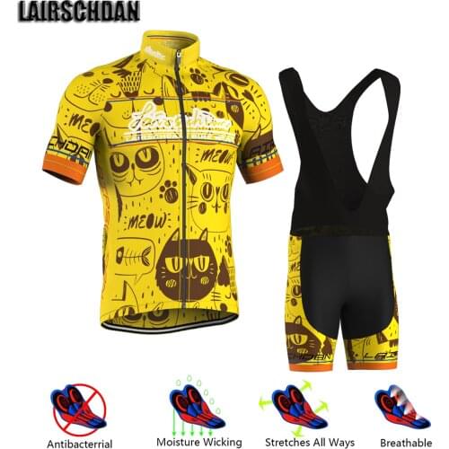 LairschDan mayots ciclismo hombre verano funny cycling jerseys cat cycling set 2021 breathable cycle wear yellow mtb suit outfit