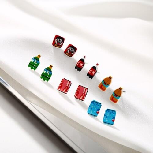 12 PCS/lot Funny Harajuku Temperament Personality Wild Trendy Coke Sprite Milk Earrings Accessories for Women