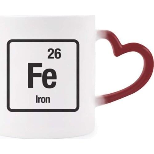 Fe Iron Chemical Element Science Morphing Mug Heat Sensitive Red Heart Cup