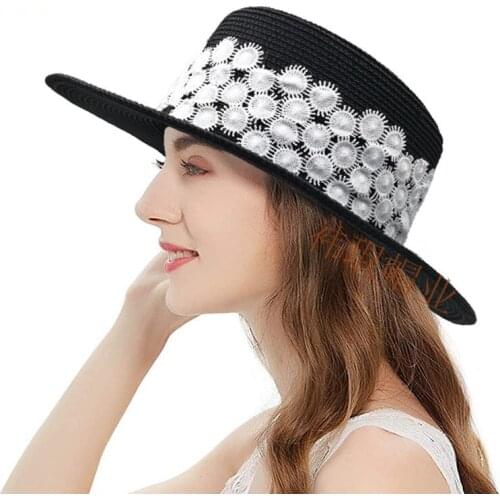 Woman Summer Fedora Sunhat Flat Top Brim Elegant Boater Hat Ladies Teen Girls Stylish Vocation Beach Travel Sun Hats