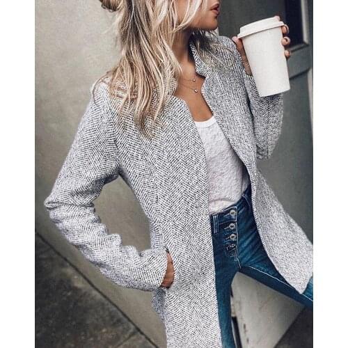 2021 Women Autumn Casual Clothes Stand Neck Pocket Design Long Sleeve Casual Coat One Piece Jackets Ladies Tops 2021 New Fashion