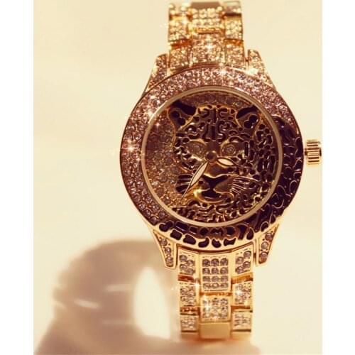 Ladies Diamond Stone Women Watches Dress Steel Leopard print Rhinestone Bracelet Wrist Watches for women Tiger Crystal Watch
