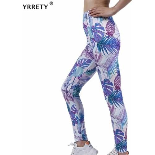 YRRETY Fitness Women Leggings Push Up Gym High Elastic Waist Workout Fashion Patchwork Pineapple Leaf Print Ankle-Length Pants