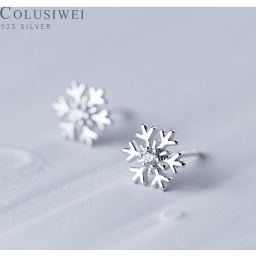 Colusiwei Real 925 Sterling Silver Eye Clear CZ Stud Earrings for Women Fashion Snowflake Jewelry Stylish Korean Style Jewelry