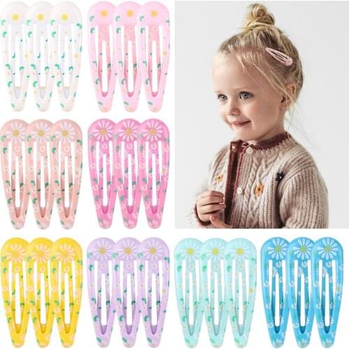 10Pcs/Set New Colorful Waterdrop Shape Hairpins For Cute Girls Mini BB Hair Clips Boutique Print Barrettes Kids Hair Accessories