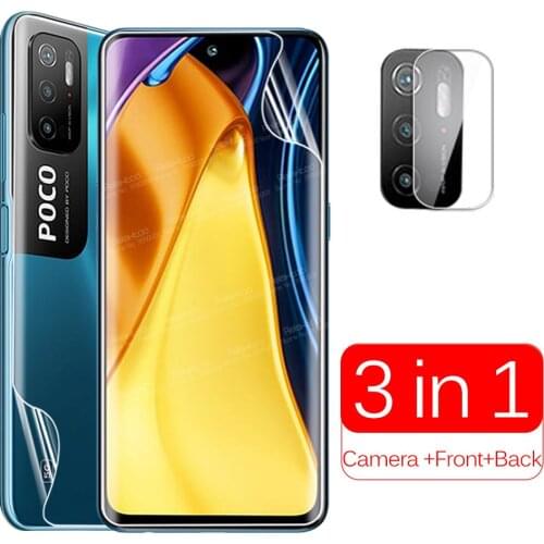 3in1 Full Curved Hydrogel Film For Xiaomi Poco M3 Pro 5G PocoM3 M 3 Pocophone M3Pro Camera Back Front Screen Protector Not Glass