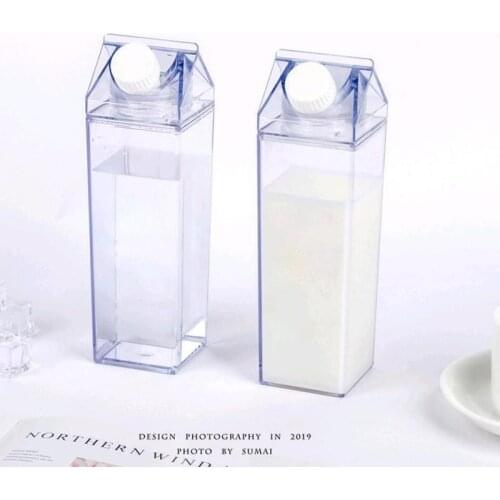 500ml Transparent Water Bottle Square Milk Juice Water Bottle Outdoor Sports Climbing Camping Trip Bottle