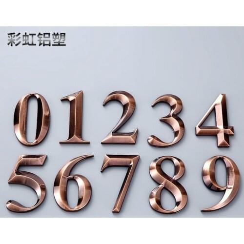 70mm 0123456789 Modern Copper color Plaque Number House Hotel Door Address Digits Sticker Plate Sign ABS plastic Shinning