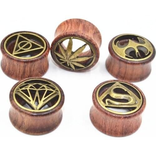 70PCS Body Jewelry- Mix Logos Wood Ear Plugs Ear Scretcher Tunnle Sets Earlet Gauges Ear Piercing 8mm up to 20mm