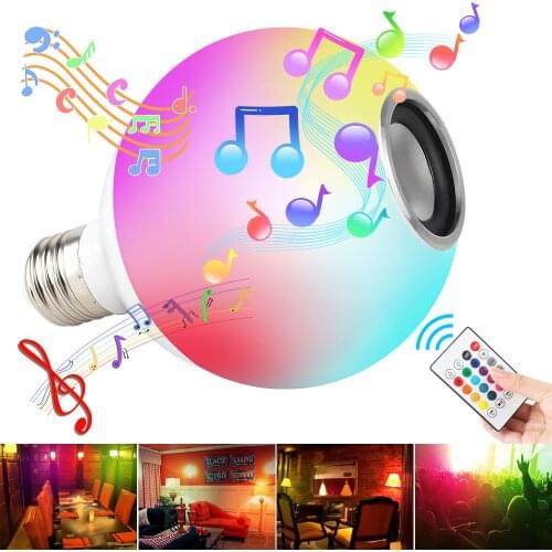 Wireless Bluetooth Remote Control Mini Smart Audio Speaker Bulb RGB Color Light Music E27 LED Lamp