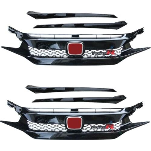 Shiny Black Front Hood Mesh Bumper Grille For Honda Civic 16 17 18 High-quality ABS Racing Grills TypeR Civic Auto Parts