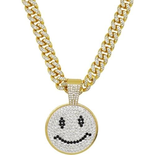 Fashion Designer Cubic Zircon Smiley Pendant Necklace Hip Hop Iced Out Bling Cartoon Face Jewelry For Party Gift