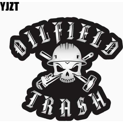 YJZT 14.2CM*13CM OILFIELD TRASH SKULL TOOLS Personality Reflective Car Sticker Motorcycle Accessories C1-7671