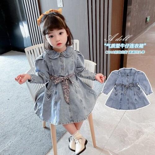 Kids Dresses For Girls Princess Kiz Cocuk Elbise Children Denim New Baby Spring And Autumn Cowboy 2021