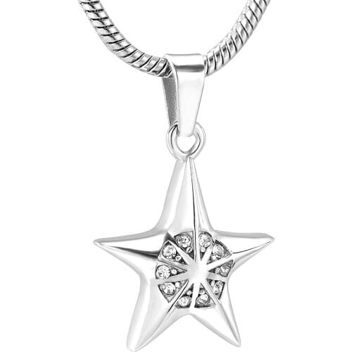 JJ10927 Hold Clear Crystal Star Stainless Steel Memorial Necklace For Women Men Keepsake Cremation Urn Jewelry Pendant /Funnel
