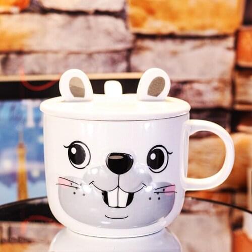 Creative cute cartoon groundhog mug ceramic coffee cup milk cup with lid office home trend tea cup personalized gift for friends