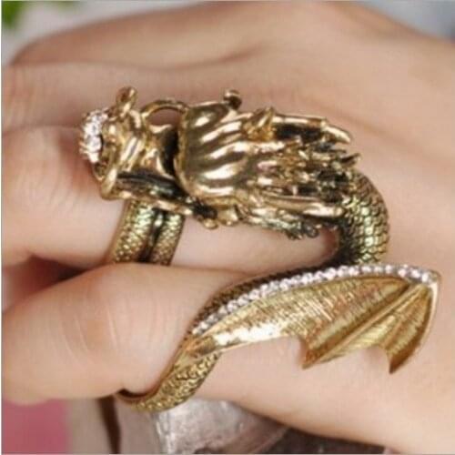 So Cool Classic Dragon Ring With Gems Eyes, Big Dragon Jewelry