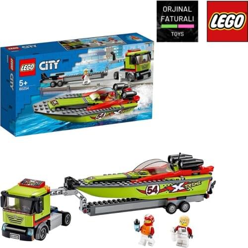 LEGO City Race Boat Transporter Race Boat Toy, Fun Building Set for Kids (238 Pieces) 60254