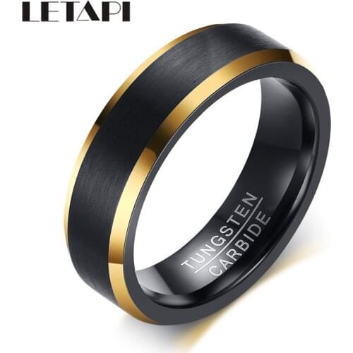 LETAPI 2021 New Fashion Black Gold Color Tungsten Wedding Jewelry Punk Vintage Carbide Rings for Man