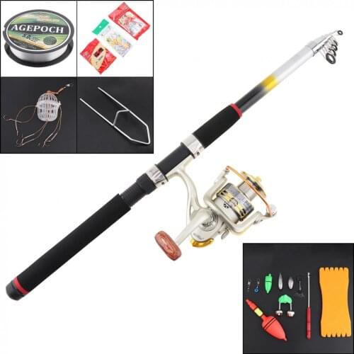 15pcs/set 2.4m Fishing Rod Reel Combos Full Kit Spinning Telescopic Pole Lure Line Hook Track Tool Set for Ocean Fishing
