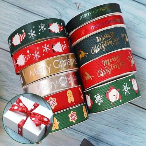 Christmas Ribbon Printed Grosgrain Ribbons for Gift Wrapping Wedding Decoration Hair Bows DIY 5 Yards 10-25mmMaterial DIY Craft