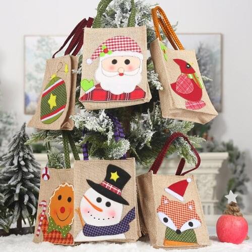 New Linen Gift Bag Cartoon Candy Bags Christmas Ornament Tote Bag