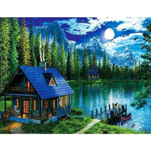 Landscape Nature House Scenery DIY 11CT Embroidery Cross Stitch Kits Craft Needlework Set Cotton Thread Printed Canvas Home Room