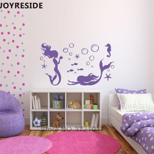 Swimming Mermaids Bubbles Beautiful Wall Decals Home Kids Bedroom Art Natural Decor Wall Stickers House Wall Sticker Water M263