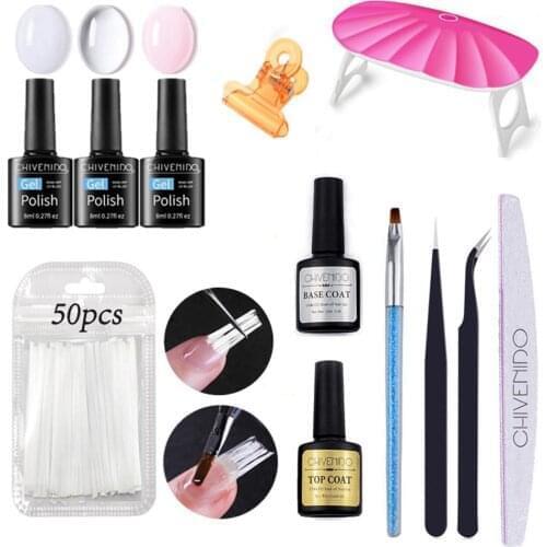 Professional UV Led Nail Lamp Fiberglass Nail Extension Set Nail Gel Acrylic Tips Top Base Coat Manicure Salon Nail Art Tool Kit