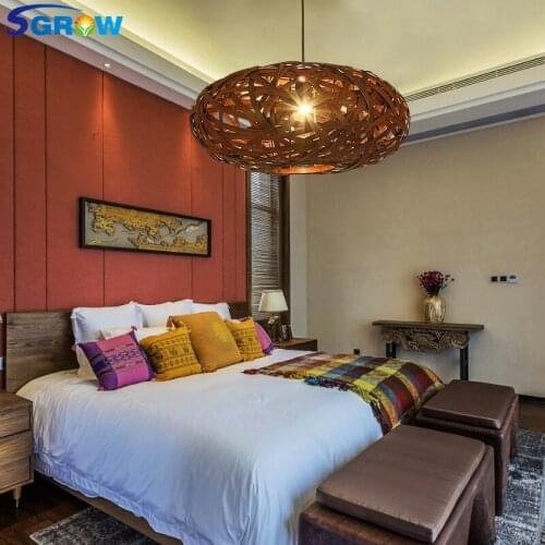 SGROW Bamboo Lantern Lampshade Pendant Light For Dining Room Living Room Indoor Lighting Fixtures with E27 Bulb Art Hanging Lamp