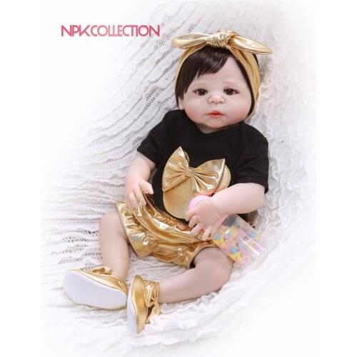 NPK 57CM black & golden Full Body Silicone Girl Reborn Babies Doll Toys Princess Babies Doll Wig Hair Birthday Gift Xmas gift