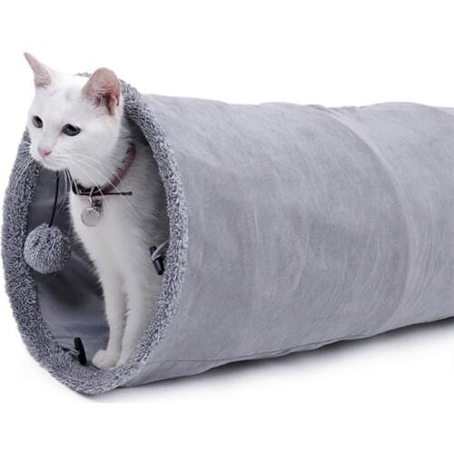 Collapsible Cat Tunnel Crinkle Kitten Play Tube For Large Cats Dogs Bunnies With Ball Fun Cat Toys 1 Suede Peep Hole Pet Toys