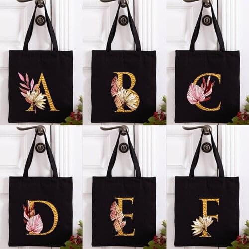 Letter Print Women Shopper Shopping Tote Canvas Shoulder Bags Female Travel Casual Handbags Eco Reusable Foldable Storage Pouch