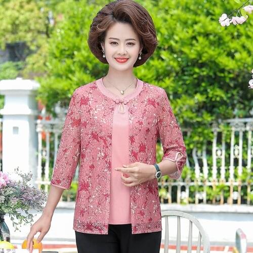 Fake Two Pieces Floral Top Women Shirt Mother Clothing 2021 Summer New Fashion Large Size 5XL Half Sleeve Blouses
