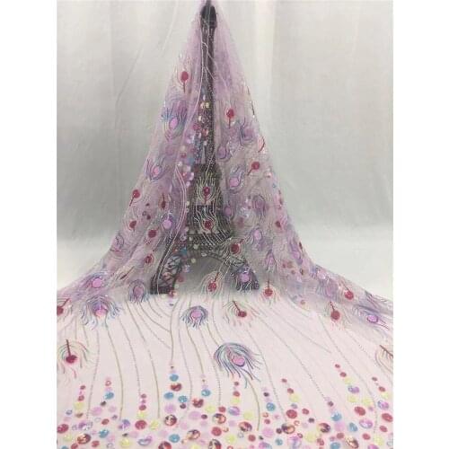 High-quality French tulle lace, exquisite and colorful beaded jellyfish totem sequin embroidery, suitable for ladies' skirts