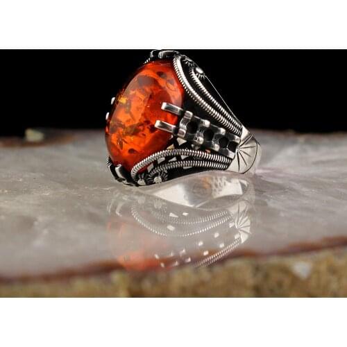 Amber Gemstone 925 Sterling Silver Ring