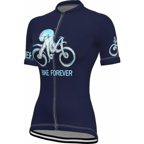 Womens Short Sleeve Cycling Jersey Summer Polyester Dark Navy Quick Dry Moisture Wicking Breathable Sports Clothing Apparel